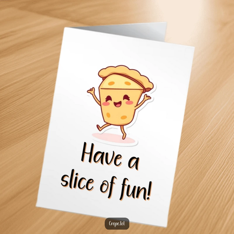 Funny Free Printable Birthday Card: A cheerful pie character performing a silly, energetic dance.
