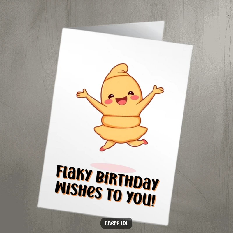 Funny Free Printable Birthday Card: A joyful croissant elegantly performing a pirouette, celebrating a sweet birthday occasion.