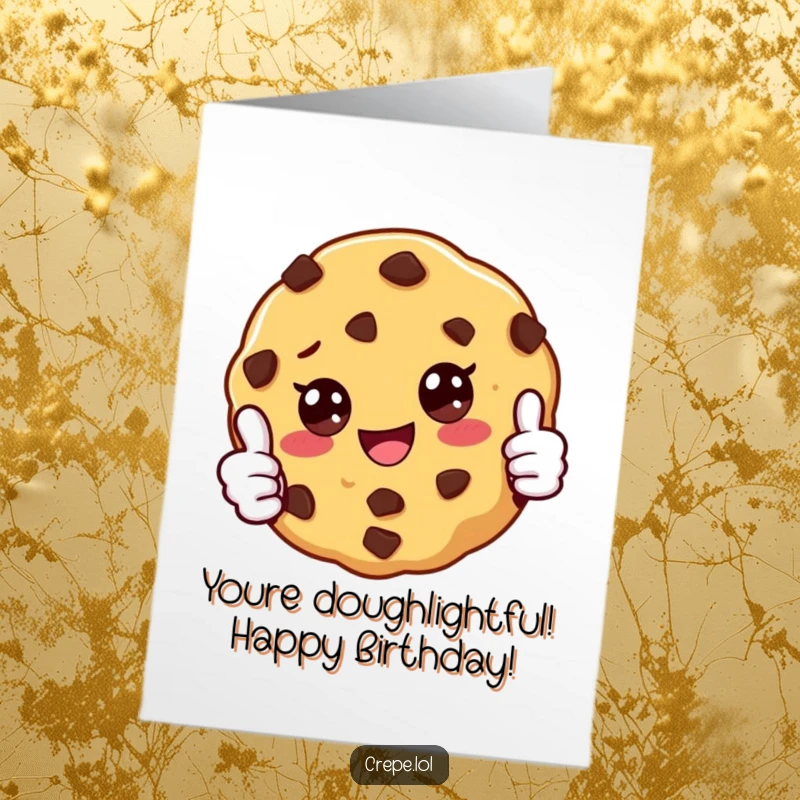Funny Free Printable Birthday Card: A joyful chocolate chip cookie gives a big thumbs up, spreading birthday cheer.