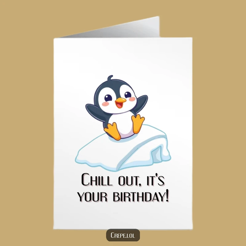 Funny Free Printable Birthday Card: Penguin Slide, Hilarious Downloadable Gift!