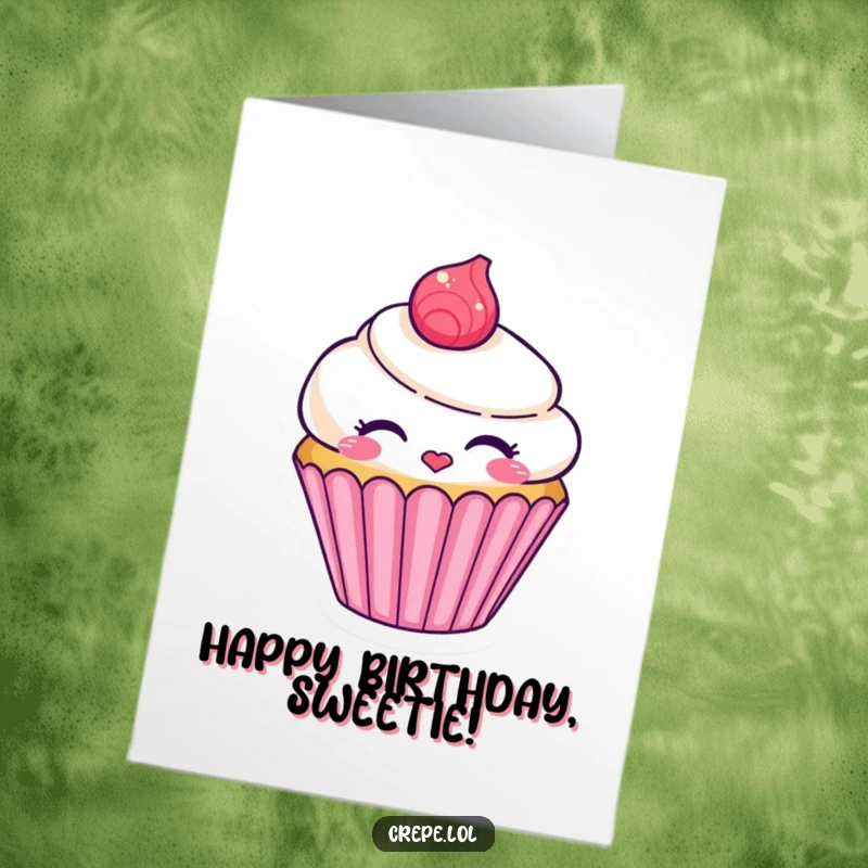 Funny Free Printable Birthday Card: A cute cupcake character blowing a sweet kiss.