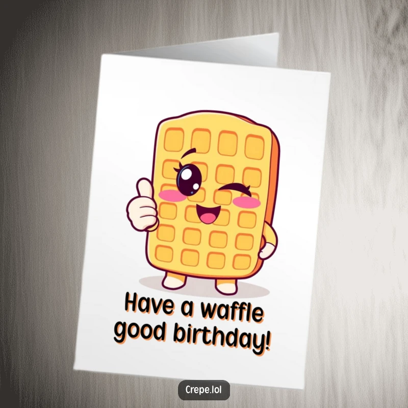 Funny Free Printable Birthday Card: A cool waffle character winking and giving a thumbs up.