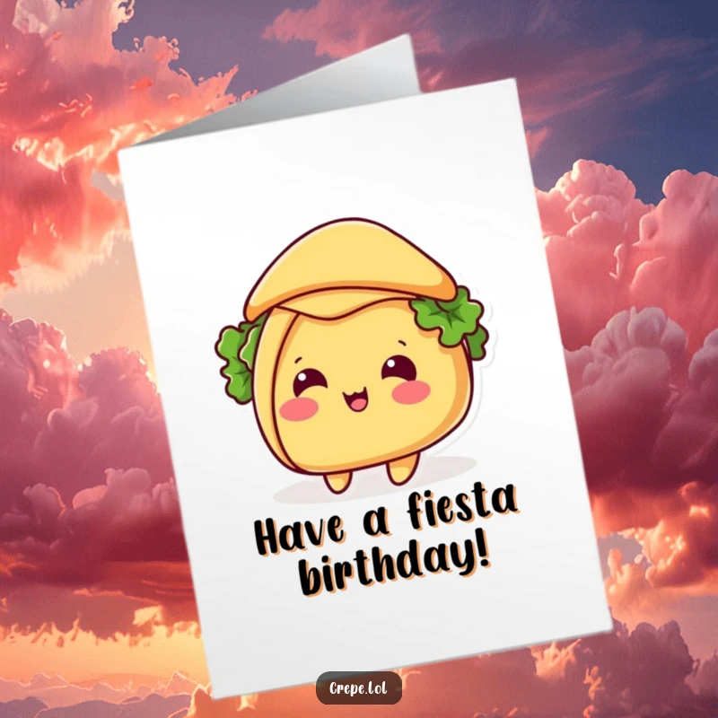 Funny Free Printable Birthday Card: A beaming taco tipping its shell like a hat, celebrating with festive flair.