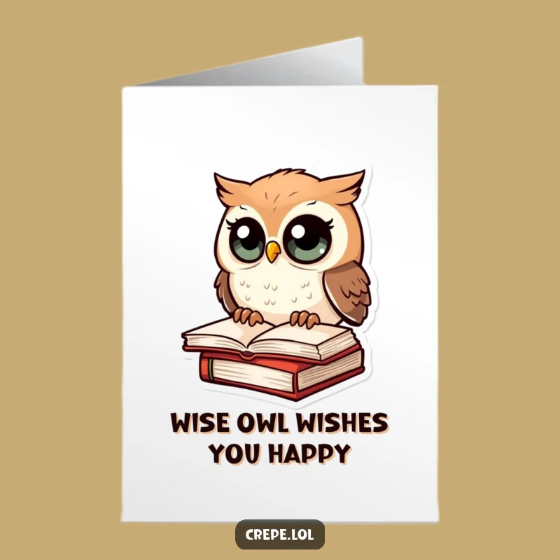Free Printable Birthday Card: Amazed Owl Bookworm, Funny Downloadable Gift for Book Lovers