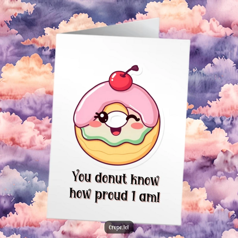 Funny Free Printable Congratulations Card: A happy donut with a cherry on top, winking to congratulate someone's success.