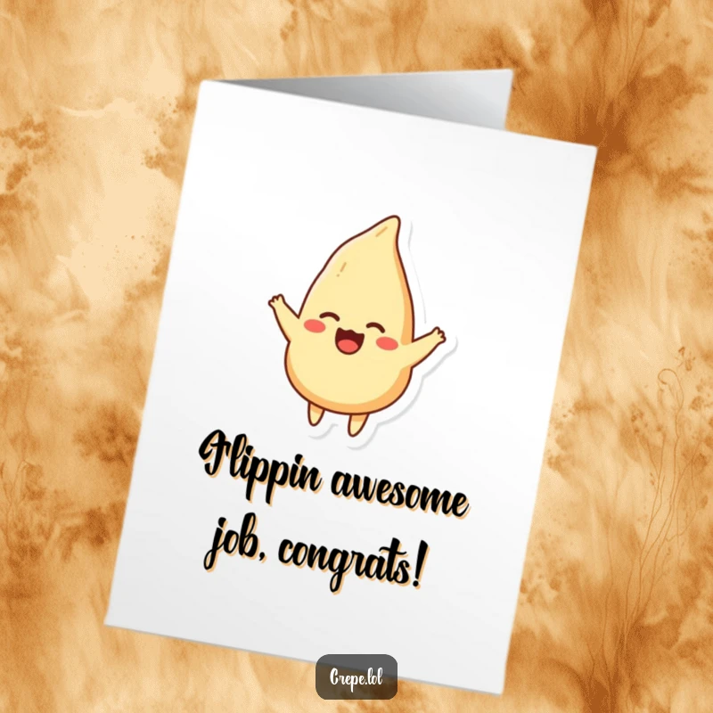 Funny Free Printable Congratulations Card: A cheerful crepe executes a perfect flip, symbolizing achievement in a fun, downloadable greeting.