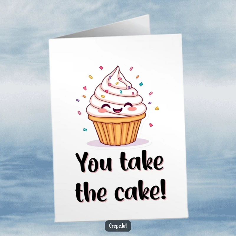 Funny Free Printable Congratulations Card: A happy cupcake with frosting sprinkles spins around, celebrating your wonderful achievement!