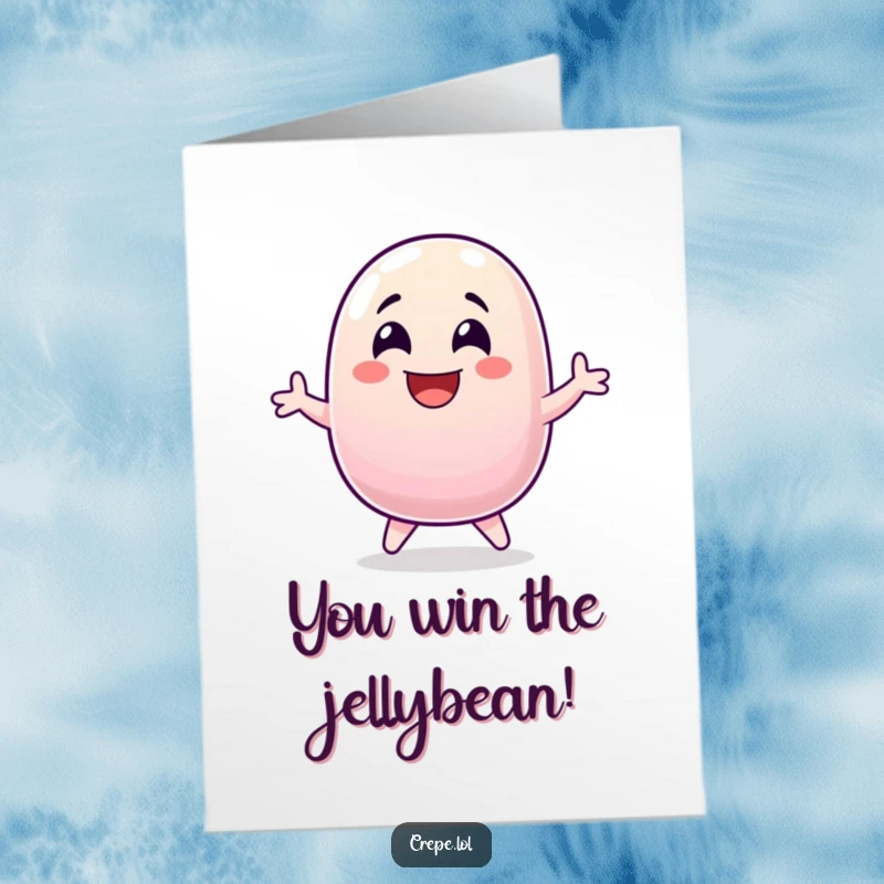 Funny Free Printable Congratulations Card: A wide-eyed, laughing jellybean jumps with pure delight, celebrating a fantastic accomplishment.