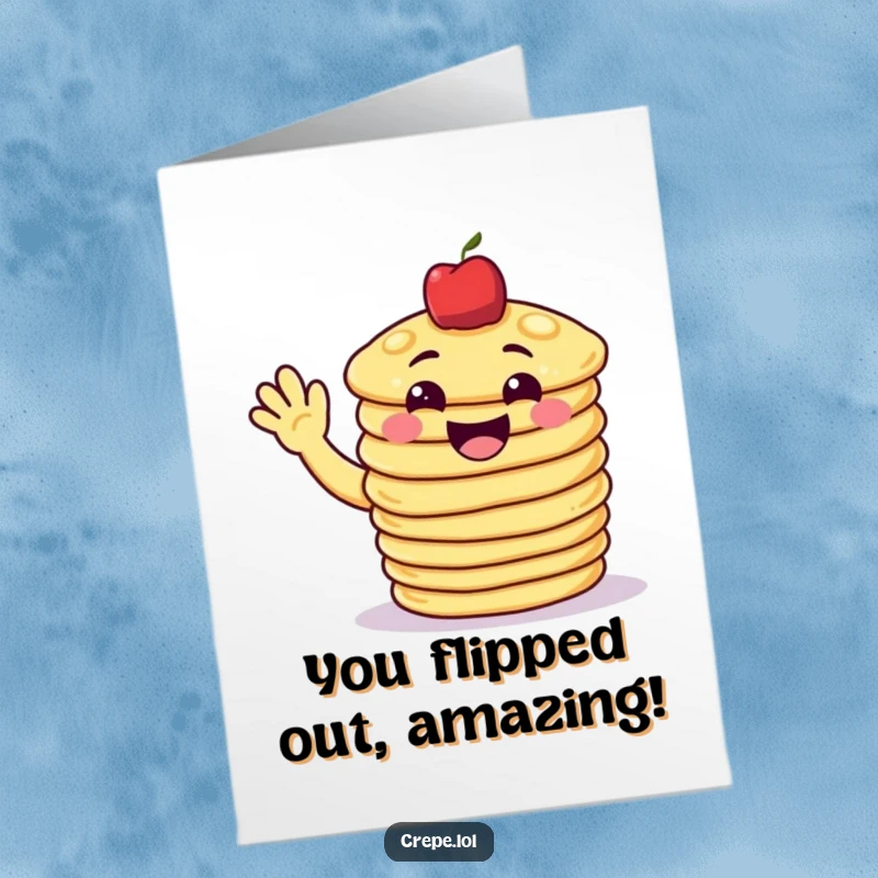 Funny Free Printable Congratulations Card: A grinning pancake stack waves enthusiastically. Sweet, downloadable art for celebrating wins.