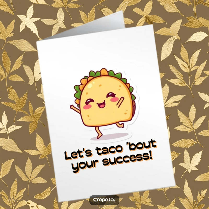 Funny Free Printable Congratulations Card: A happy taco with legs dancing joyfully, celebrating a fantastic achievement.