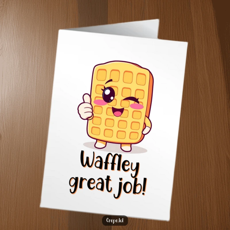 Funny Free Printable Congratulations Card: A cheerful waffle character winking and giving a thumbs up.