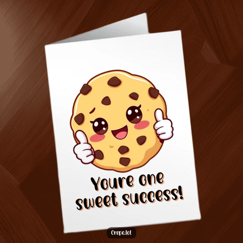 Funny Free Printable Congratulations Card: A cheerful chocolate chip cookie offers a positive thumbs up for their success.
