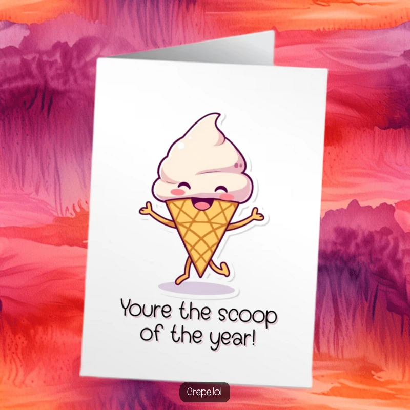 Funny Free Printable Congrats Card: A happy ice cream cone dances with glee, celebrating a sweet and well-deserved achievement.