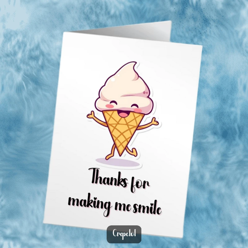 Funny Free Printable Thank You Card: A grinning ice cream cone performs a happy dance, a sweet gesture of thanks.
