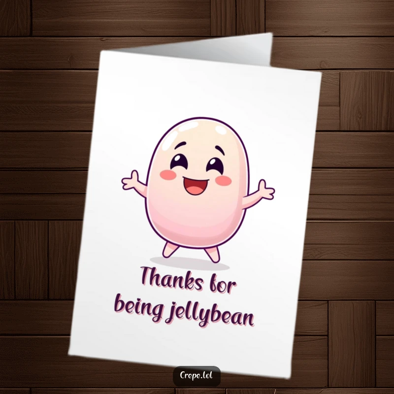 Funny Free Printable Thank You Card: A gleeful jellybean with wide eyes jumps for joy, conveying sincere thanks.