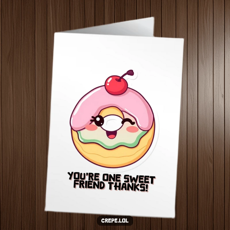 Funny Free Printable Thank You Card: A cheerful donut with a cherry on top, winking to express gratitude.