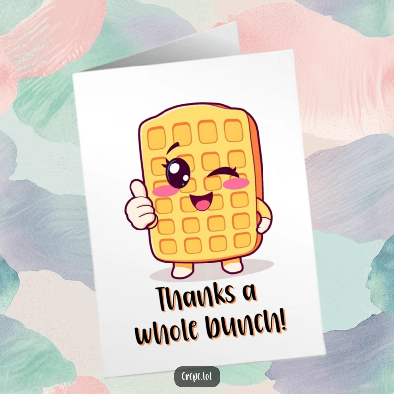 Funny Free Printable Thank You Card: A friendly waffle character winking and giving a thumbs up.