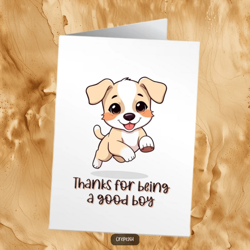 Funny free printable thank you card: a bouncing puppy with floppy ears chases its tail, a cute and energetic expression of thanks.
