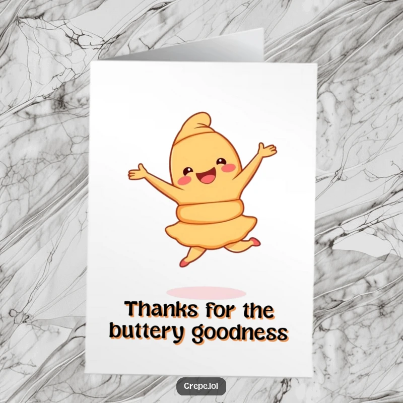Funny Free Printable Thank You Card: A delightful croissant twirling in a pirouette to express sincere thanks.