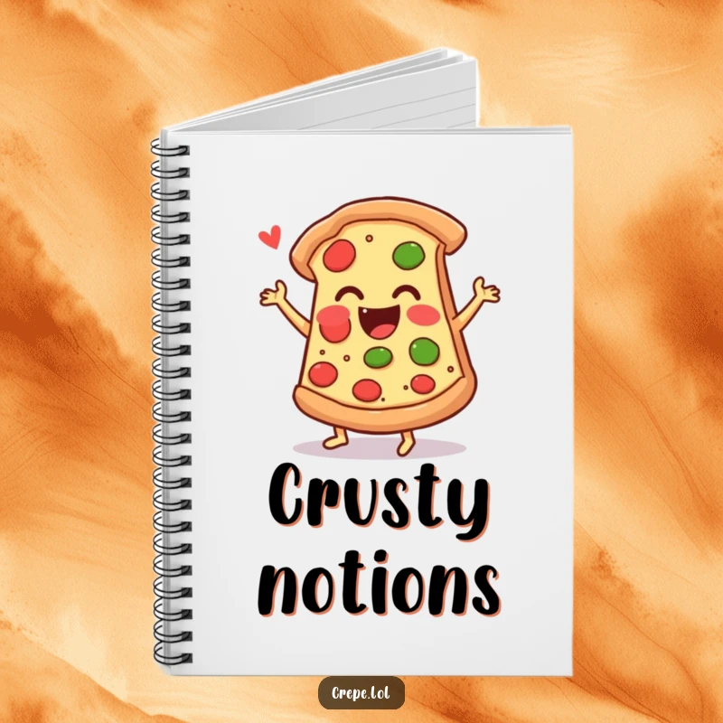 Funny pizza notebook with an ecstatic slice of pizza doing a happy jig, ideal for note-taking with flair.