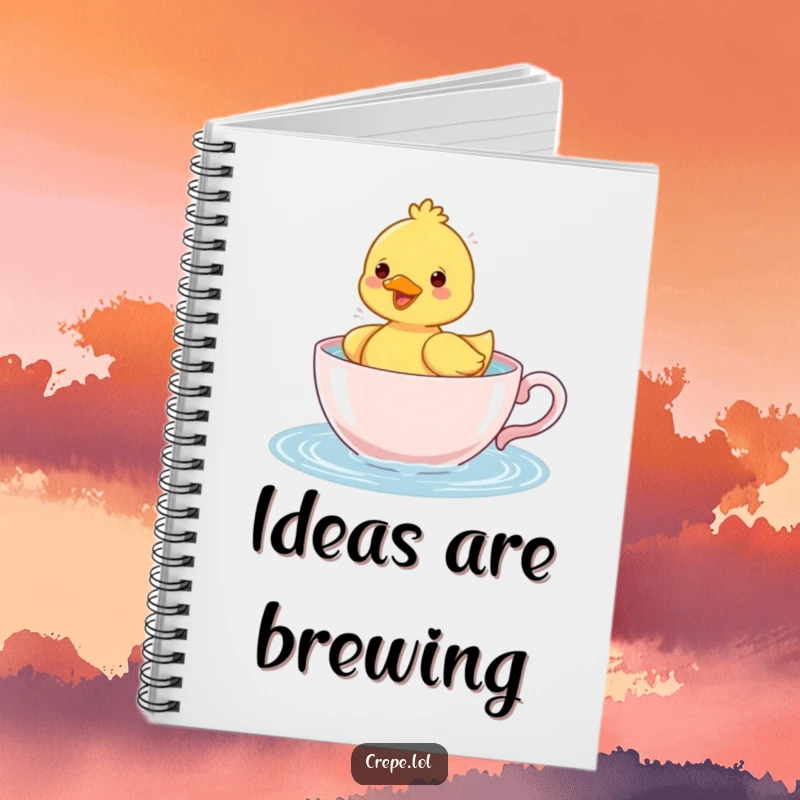 Funny duckling splashing water in a teacup, inspiring creativity in this humorous notebook.