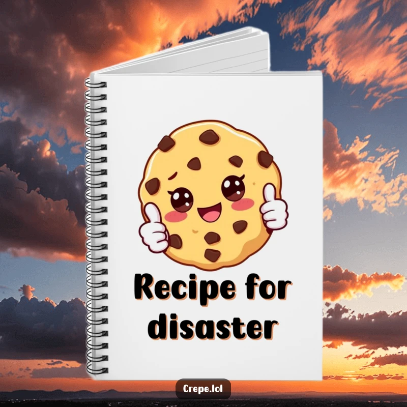 Funny notebook with a happy chocolate chip cookie giving a thumbs up, ideal for journaling, note-taking, and creative ideas, a fun gift.