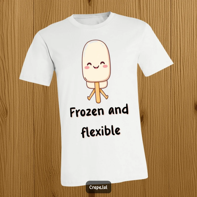 Funny popsicle t-shirt depicting a joyous popsicle performing a perfect split, radiating fun and flexibility.