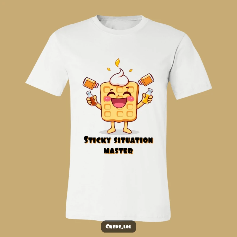 Funny Syrup Juggling Waffle T-Shirt: Hilarious Breakfast Character Tee for Laughing Out Loud
