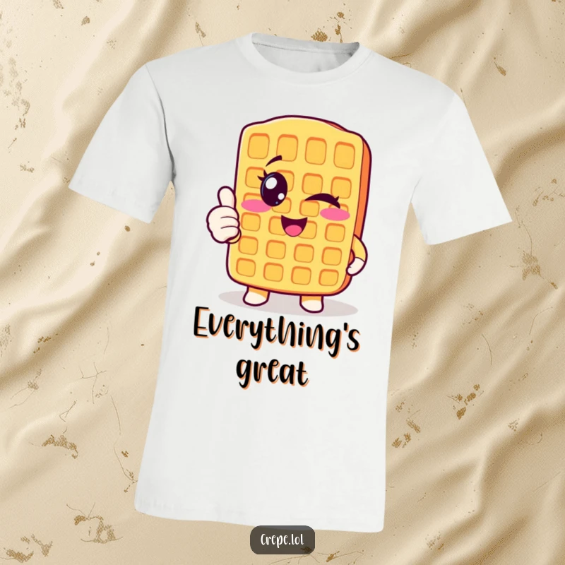 Funny winking waffle t-shirt giving a thumbs up, a cool and humorous breakfast-themed apparel.