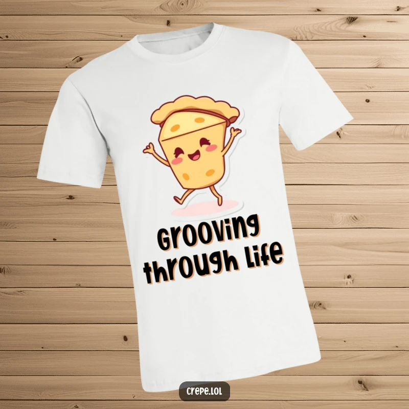Funny pie character t-shirt doing a silly dance, a humorous and entertaining dessert-themed apparel.