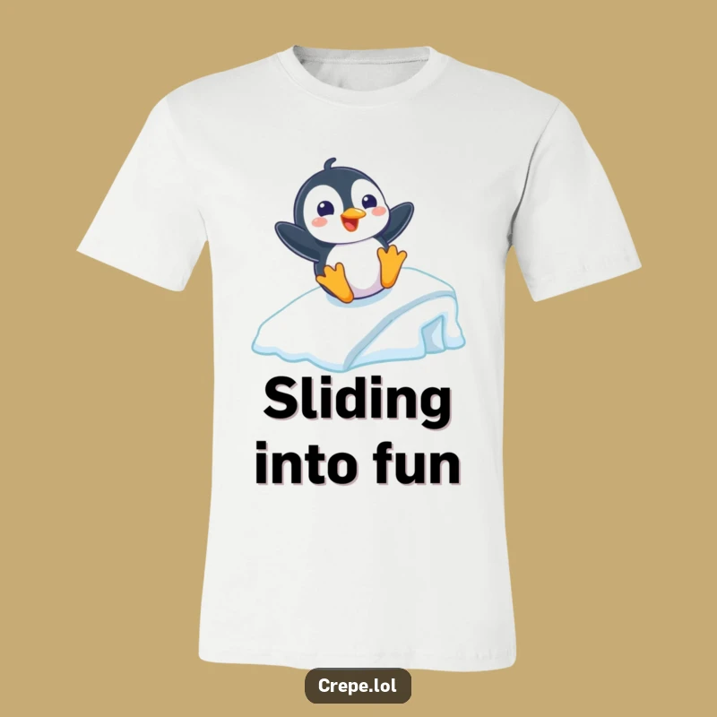 Funny Penguin Sliding Ramp T-Shirt, Playful Winter Apparel for Arctic Fans