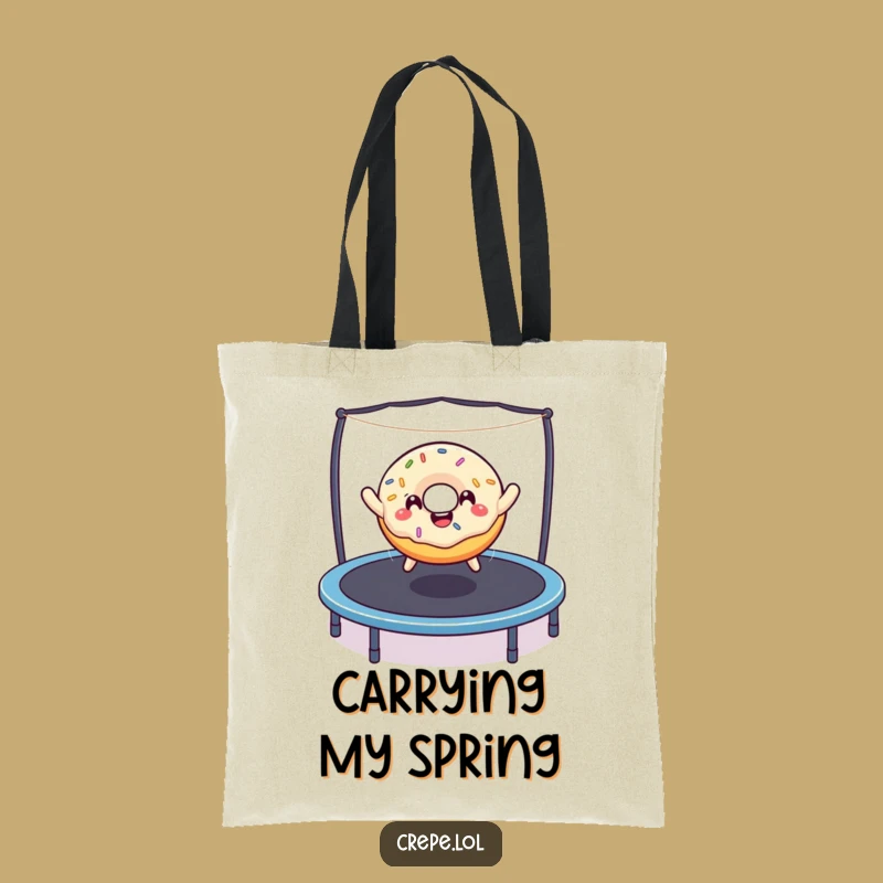 Funny Donut Trampoline Tote Bag: Carry Your Essentials with This Hilarious Sprinkled Friend!