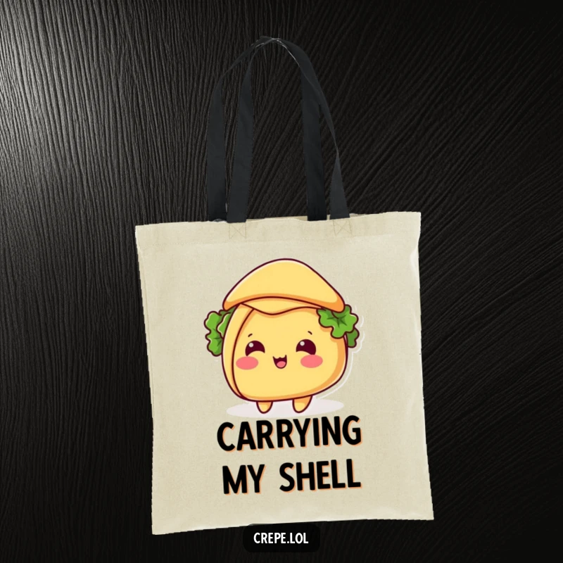 Funny taco hat tip tote bag, featuring a beaming taco tipping its shell like a hat, perfect for carrying essentials with festive flair.
