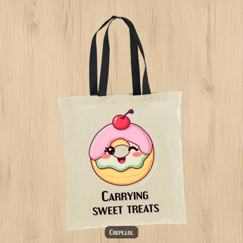 Funny Tote Bag: A donut with a cherry on top winking, a charming and humorous accessory for dessert lovers.